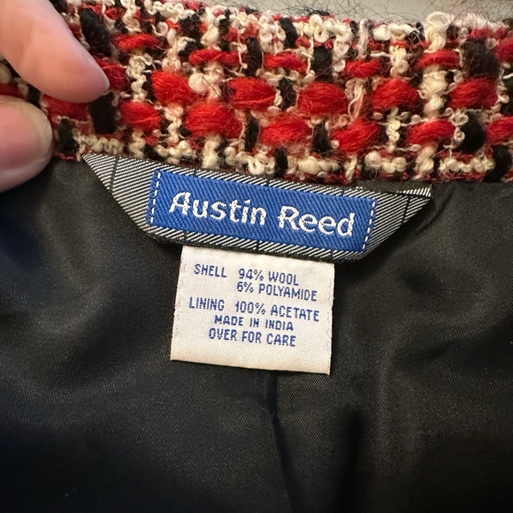 Y2K Austin Reed red black whites tweed wool jacketed blazer size 14 - Picture 7 of 8